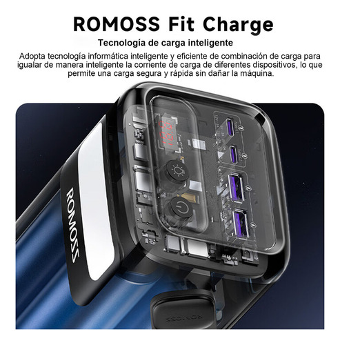 100w Power Bank 60000mah Cargador Portatil Carga Rápida 2 type-C Marca Romoss Modelo PMT60 Color Negro incluye 2USB