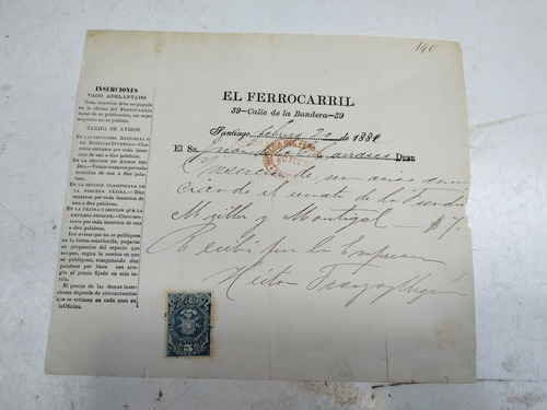 Documento Antiguo 1881 Imprenta Ferrocarril 