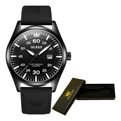 Reloj De Cuarzo Simple De Cuero Olevs Calendar Color De La Correa Negro