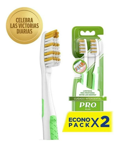 3 Pza Cepillo Dental Pro Plus Mediano 2 Pzas Color Índigo