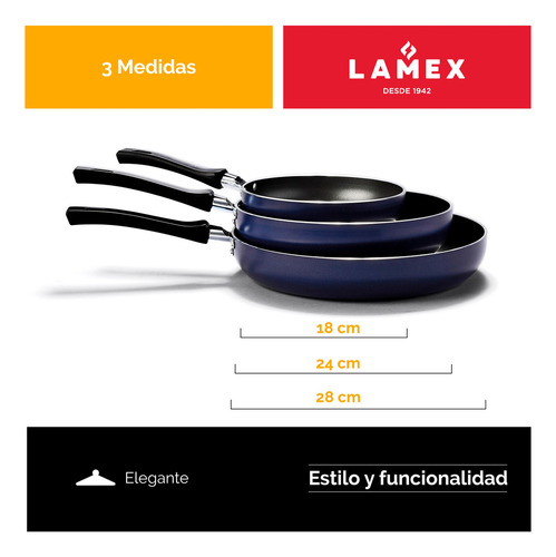 Juego De Sartenes Profundos Lamex Azul De 18-24-28 Cm