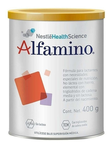 Leche de fórmula en polvo sin TACC Nestlé Alfamino sabor neutro en lata de 1 de 400g - 0  a 99 meses