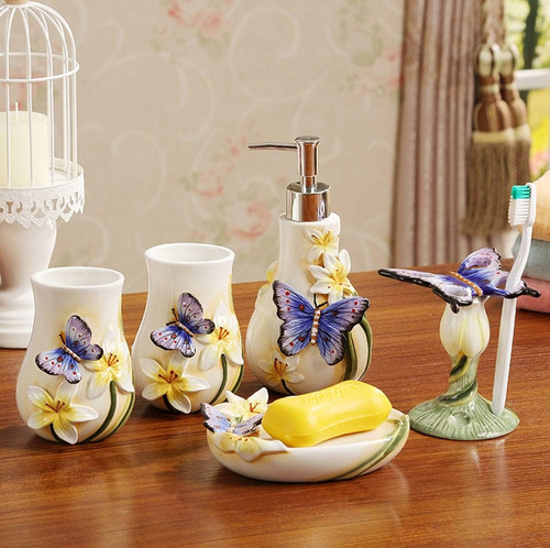 Juego De Accesorios De Baño De Cerámica De Mariposa Bailarin