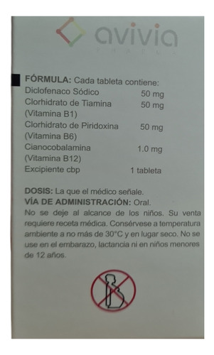 Diclofenaco Con Complejo B 30 Tabletas 50mg