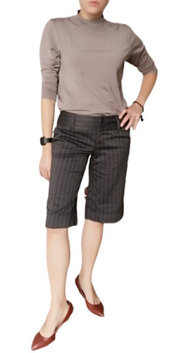 Stooshy Shorts Bermuda Mujer Formales A Cuadros Gris Oscuro