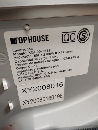Lavarropas Automático Top House Xqg90-t512e Gris