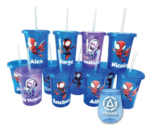 Vasos Decorados Spidey Y Amigos 20 Pzas Reusable Con Popote