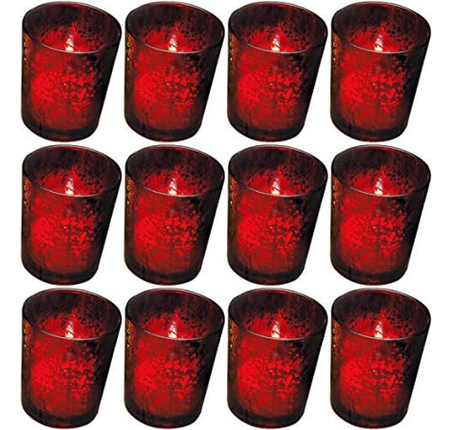 Biedermann Rustic Glass Votive Holder, Red, Set Of 12