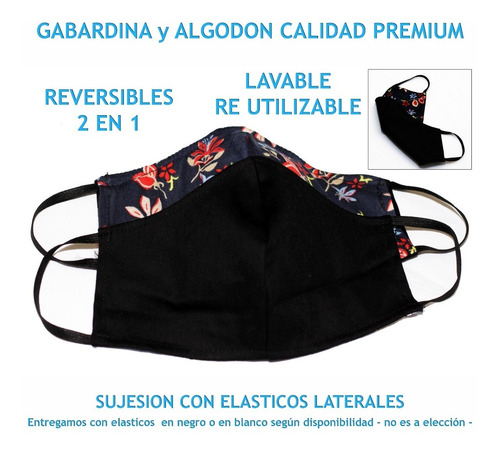 Imagen 5 de 5 de Barbijo Tapaboca Lavable Bolsillo Filtro Reversible Doble