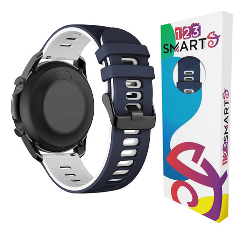 Pulseira Esportiva De Silicone 22mm Marca 123smart Para Amazfit Gtr 4 Gtr3 Gtr 2 Gtr 2 Nova Versao Gtr 47mm Balance Pace S1 Stratos 1 2 E 3 Gt Gt2 46mm Gt3 46mm Gt 4 46mm - Azul Marinho Com Branco