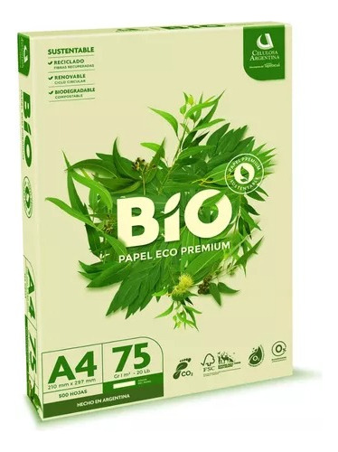 Resma Bio Papel Color Natural Ecologico Premium A4 75g Entr