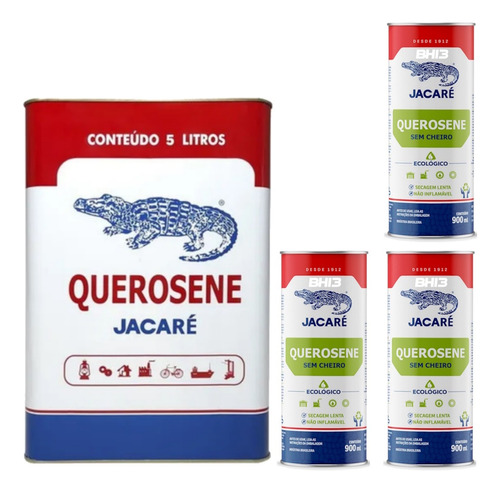 Querosene Jacaré Latão 5 Litros + 3 Und Querosene Sem Cheiro