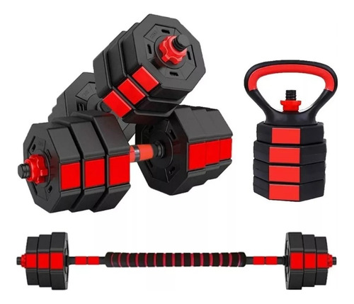 Mancuernas Pesas Ajustables Set 40kg 3en1 +barra +kettlebell