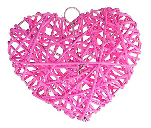 Decoración Corazón Rattan Puerta Bambú Luces Rosadas