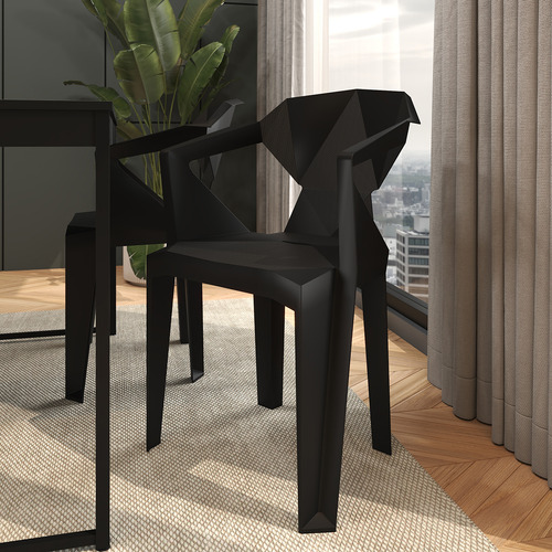 Conjunto De Jantar Industrial Com Mesa 120x90cm Tampo Mármore Preto E 4 Cadeiras Pretas Geométricas