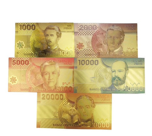 Imagen 1 de 1 de Colección 5 Billetes De Chile Enchapados Simil Oro 24k 18k
