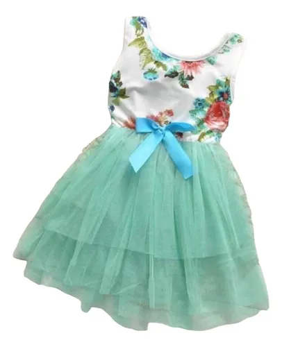 Vestido Importado De Algodón Y Tul Para Niñas.