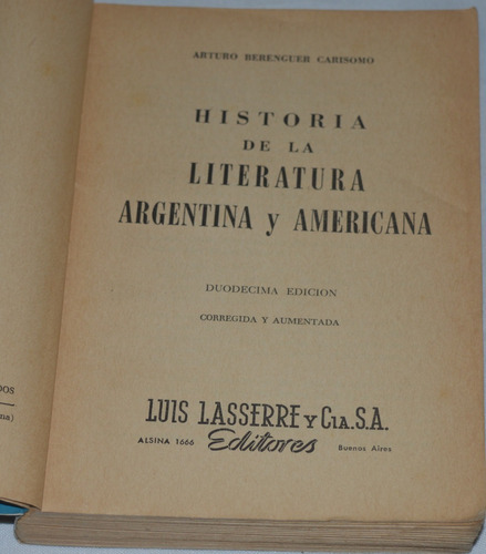 Hist. De La Literatura Argentina Y Americana Carisomo  G38