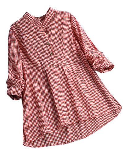 Camisa A Cuadros Con Botones Holgados De Manga Larga C Para