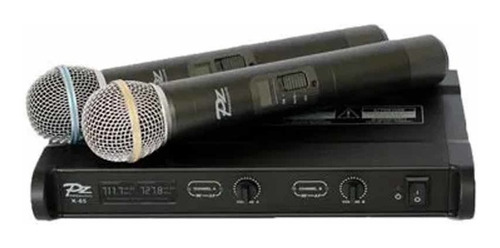 Microfone Duplo S/fio Profissional Uhf Pz De Metal K65 Plus Cor Preto