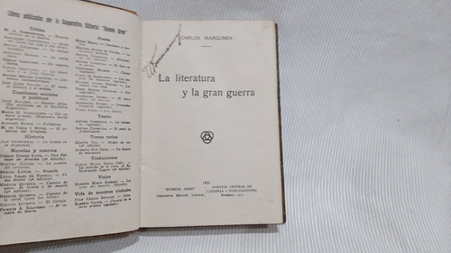 La Literatura Y La Gran Guerra C Ibarguren Buenos Aires 1920