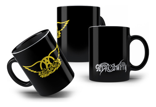 Caneca De Porcelana Do Aerosmith Preta Fã Rock Presente