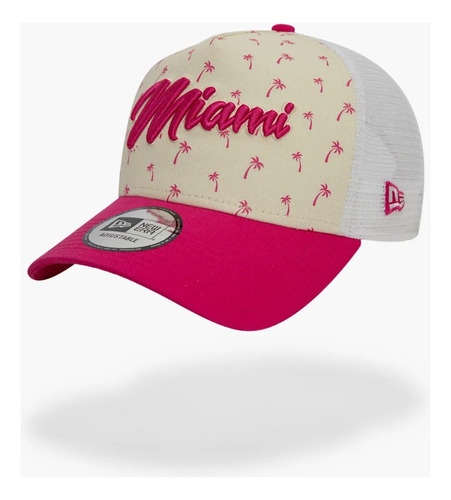 Gorra Visera Curva Red Bull Miami Rosa Palmeras Verano Beige Ajustable Lisa