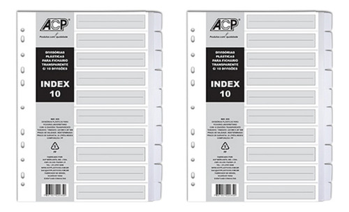 2 Jogos Divisória Fichário Universitário Pp Cristal 10 Proj