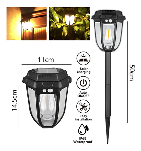 Pack 4 Uni Foco Solar 2 En 1 Foco Pared Y Estaca De 50 Cms.