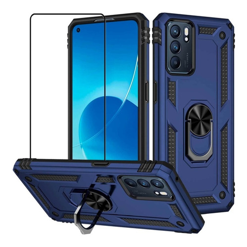 Funda Mate Uso Rudo Anillo E Imán Oppo Reno 6 5g + Mica 9d