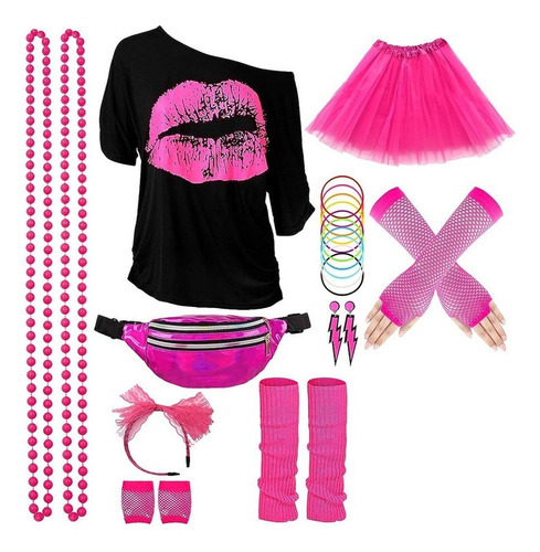 24 Piezas De Disfraces Y Accesorios De 80s Wild Party Cosplay Para Mujer