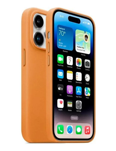 Capa De Couro Marrom Dourada Magsafe Para iPhone 14 Plus
