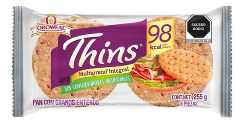 2 Pza Pan De Granos Enteros Oroweat Thins Multigrano 255 G