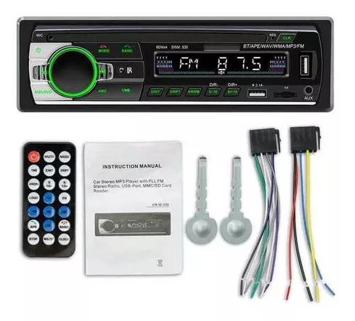 Reproductor Stereo Carro Usb Bluetooth Aux Radio Fm 1 Din