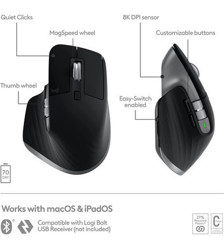Imagen 6 de 10 de Mouse Logitech Mx Master 3s, Inalámbrico, Bt, Ergo, 8k Dpi