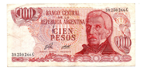 Billete 100 Pesos Ley, Bottero 2405, Año 1977 Usado Bueno   