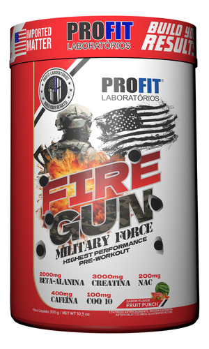  Pré Treino Fire Gun 300g Military Force - Profitlabs Sabor Fruit Punch