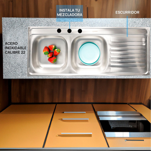 Meer Fregadero Doble Para Cocina Con Escurridero Acero Inox.