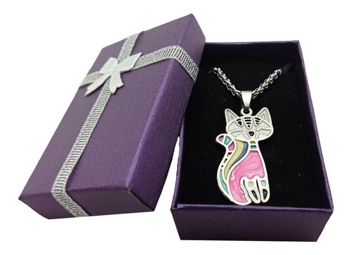 Collar / Cadena Acero Quirúrgico Dije Gato Multicolor Gatito Color Opción 1