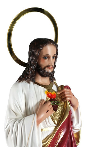 Estatua esculpida de 30 cm con imagen del Sagrado Corazón de Jesús, color rojo
