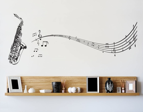  Saxophone With Music Notes Wall Decal Sticker Black Co...