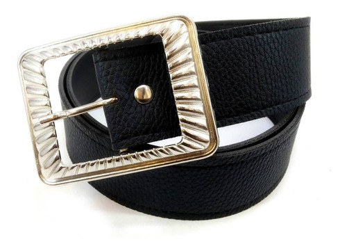 Imagen 1 de 9 de Cinturon Negro Mujer Eco Cuero Capreado Hebilla Niquel 39mm