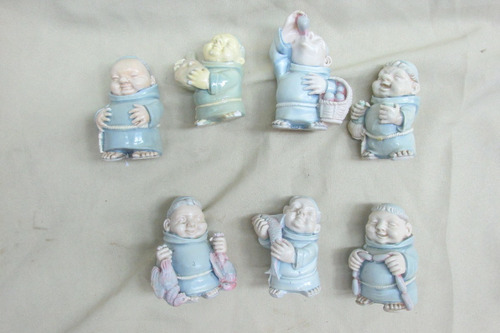 7 Monjes Chinos De Porcelana Argot Circa 1940 Unicos Figura