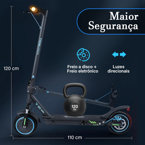 Honeywhale M2 Max Patinete Elétrico Adulto, 500w Scooter Eletrica, Velocidade Máxima De 32km/h, Autonomia De 22km, Patinete Juvenil Dobrável Com Aplicativo Bluetooth, Capacidade Máxima De 120 Kg