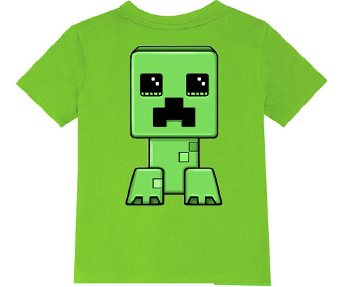 Polera Color Algodón 100% Niños Minecraft Creeper Kawaii