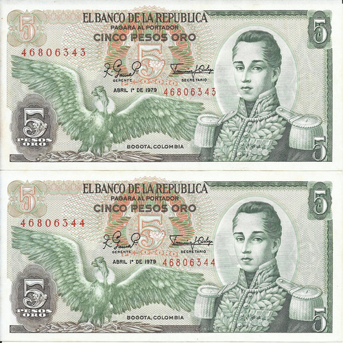 Colombia Dúo De Números Consecutivos, 5 Pesos 1 Abril 1979
