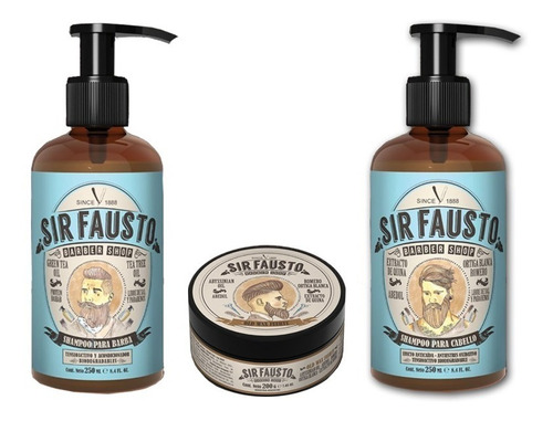 Set Sir Fausto Shampoo Barba + Shampoo Cabello +  Cera 200