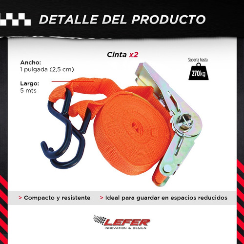 Kit 2 Cinta De Amarre Linga Con Crique 5mts Carga Tensor
