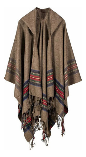 Poncho Tipo Capa Con Capucha Tejido Nuevo A Rayas For Mujer