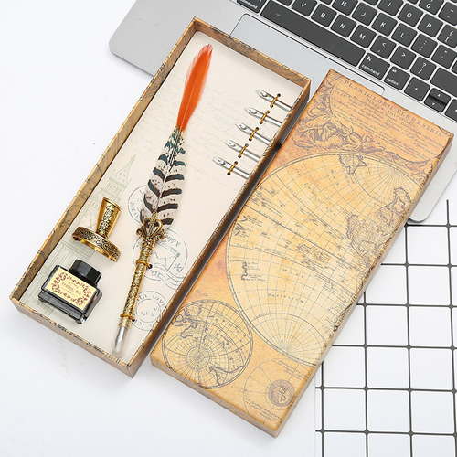 Pluma Fuente Retro Europea De 3 Estilos Con Pluma De Ave